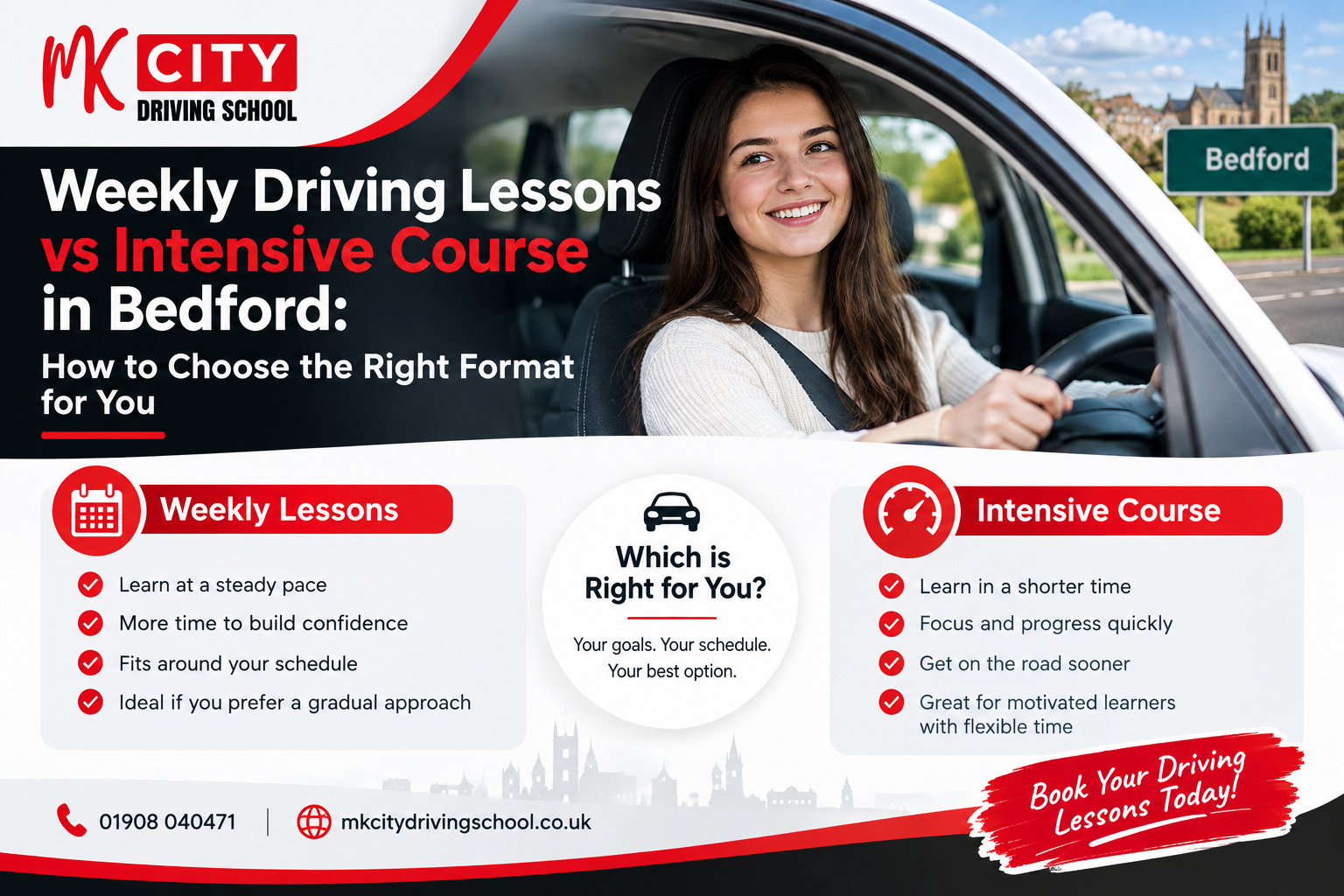 Weekly Driving Lessons vs Intensive Course in Bedford | MK City